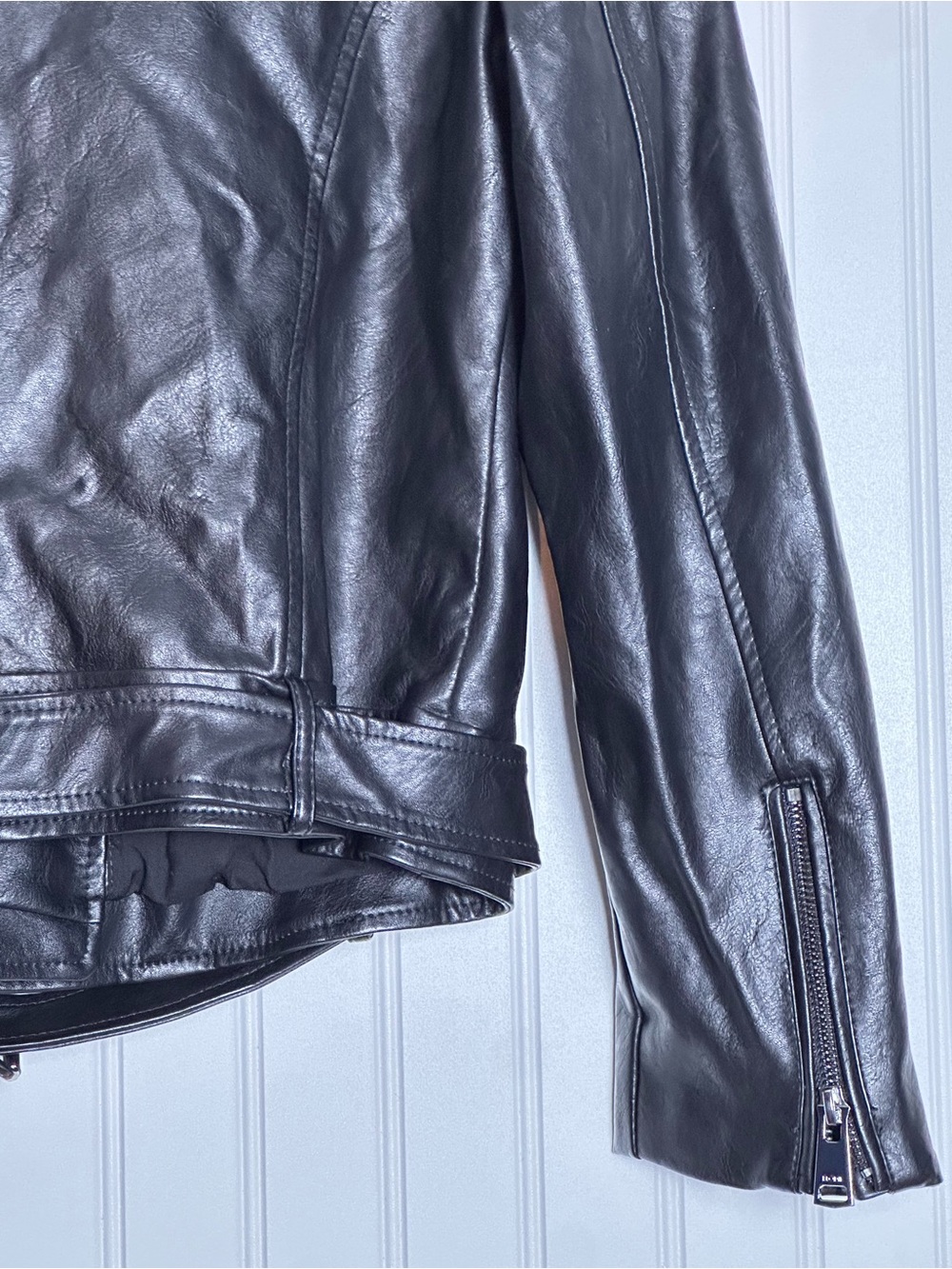 Elodie Faux Leather Moto Jacket L biker jacket, asymmetrical zip outerwear - Picture 8 of 10
